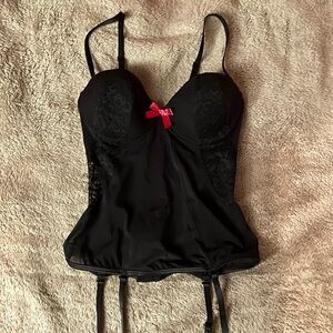 Black Lace Bustier with Pink Bow
